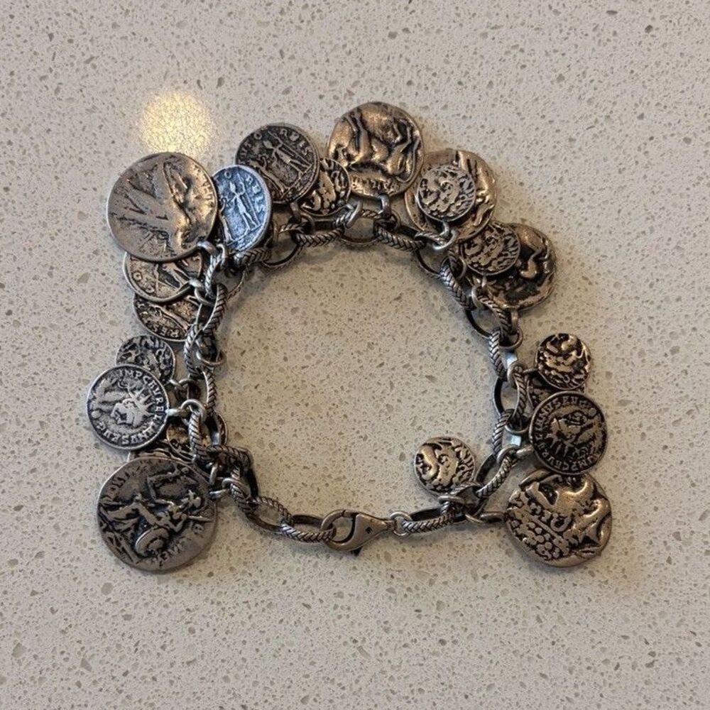 SILPADA-Sterling Silver Oxidized Roman Coin Cha Cha Charm Bracelet B1624 - 8in
